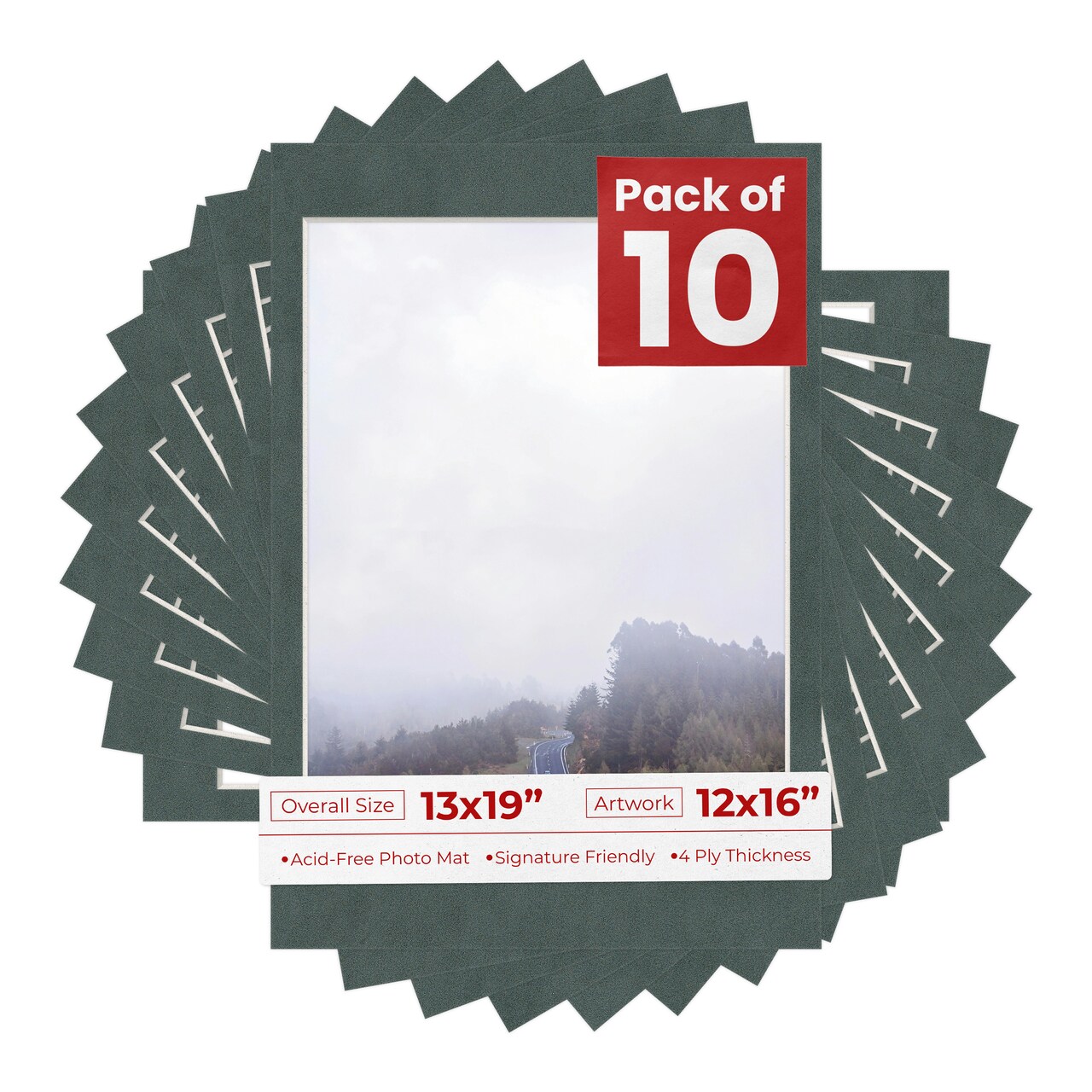 Dark Grey Suede Mat Board for 13x19 Frames - Fits 12x16 Photos
